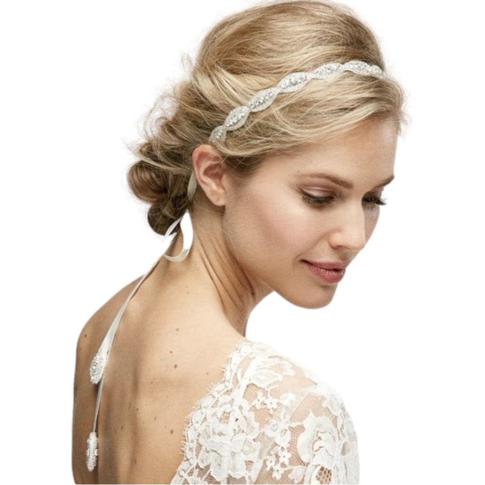 Untamed Petals Pearl Ivory belt/head piece bridal accessory ribbon accessories - Picture 2 of 7